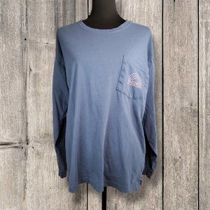 PINK Victoria's Secret Blue & Pink Long Sleeve Pocket Front Campus Tee